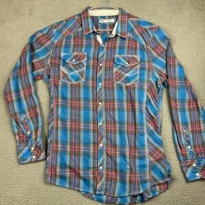BKE Tailored Fit Plaid Long Sleeve‎ Button Up Shirt Men's XLarge Blue Red White
